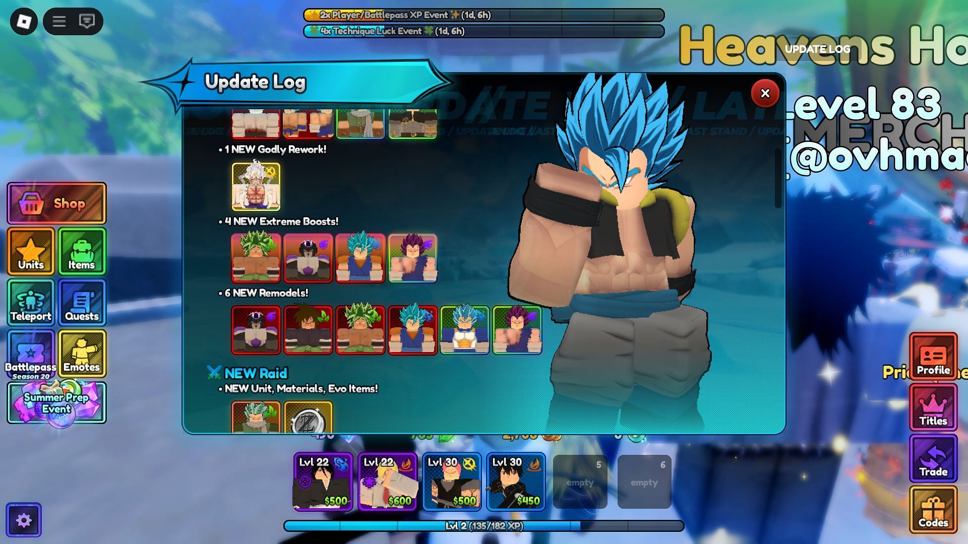 In-game update log (Image via Roblox)